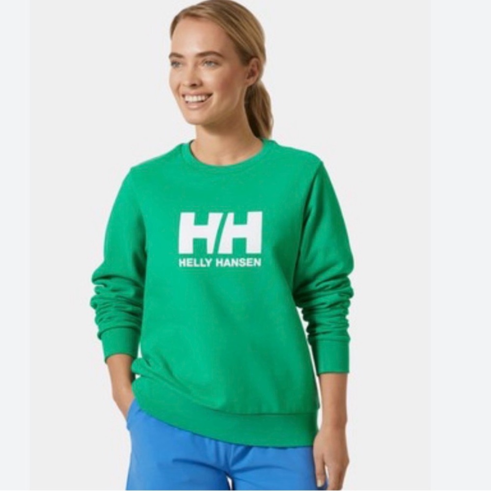 Helly Hansen White Logo Green Pullover Sweatshirt Sz XL